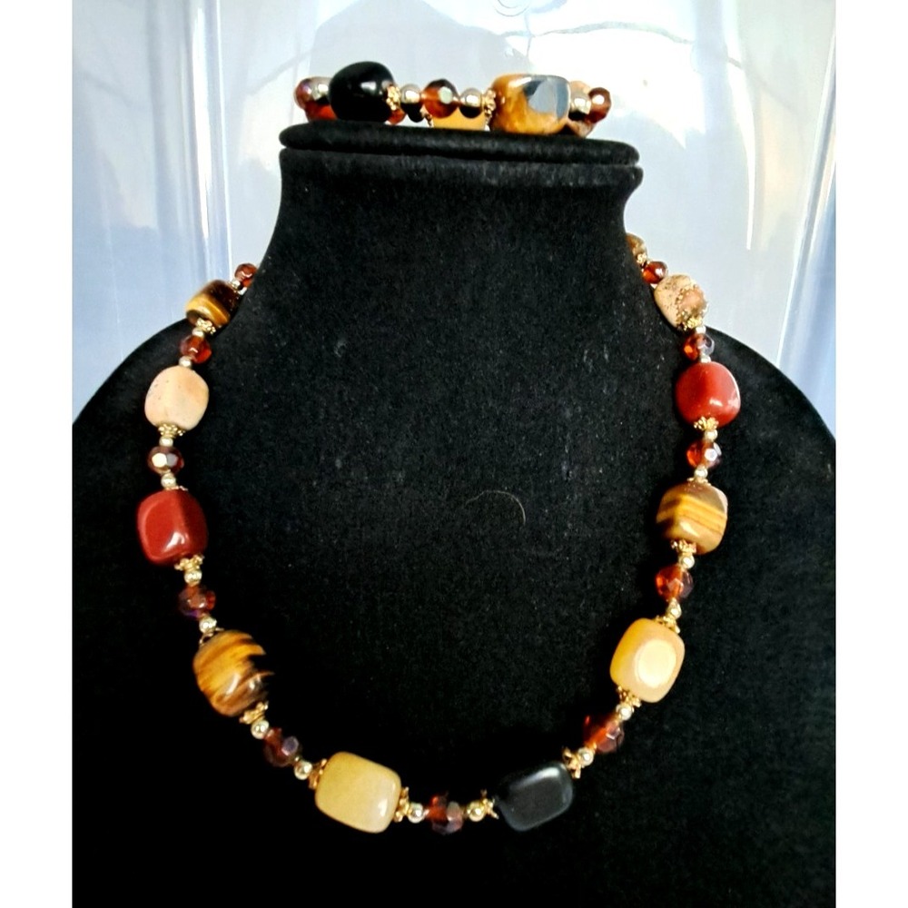 Fashion Jewelry Set Gemstone Beaded‎ Necklace Bracelet Adjustable Chain